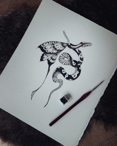 snake and moth tattoo